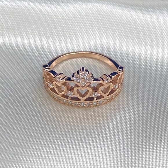 💛 925 Rose Gold Plated CZ Crown Ring - Picture 2 of 4